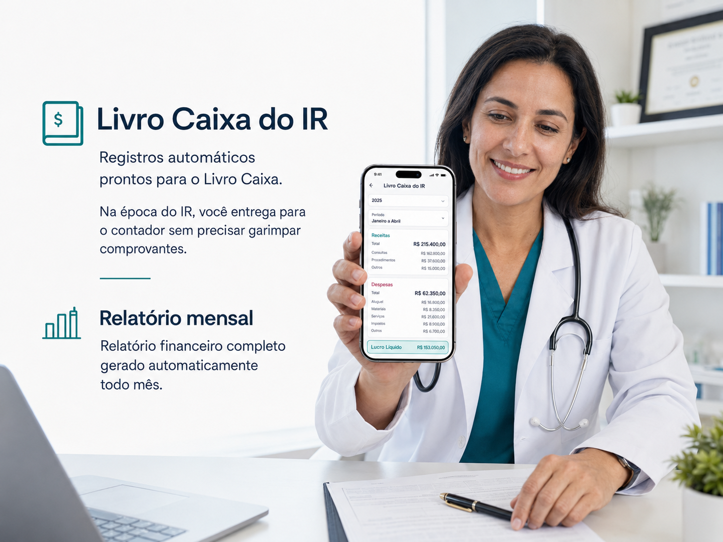 Tela do Livro Caixa do GFP com receitas e despesas organizadas automaticamente ao longo do ano para o contador