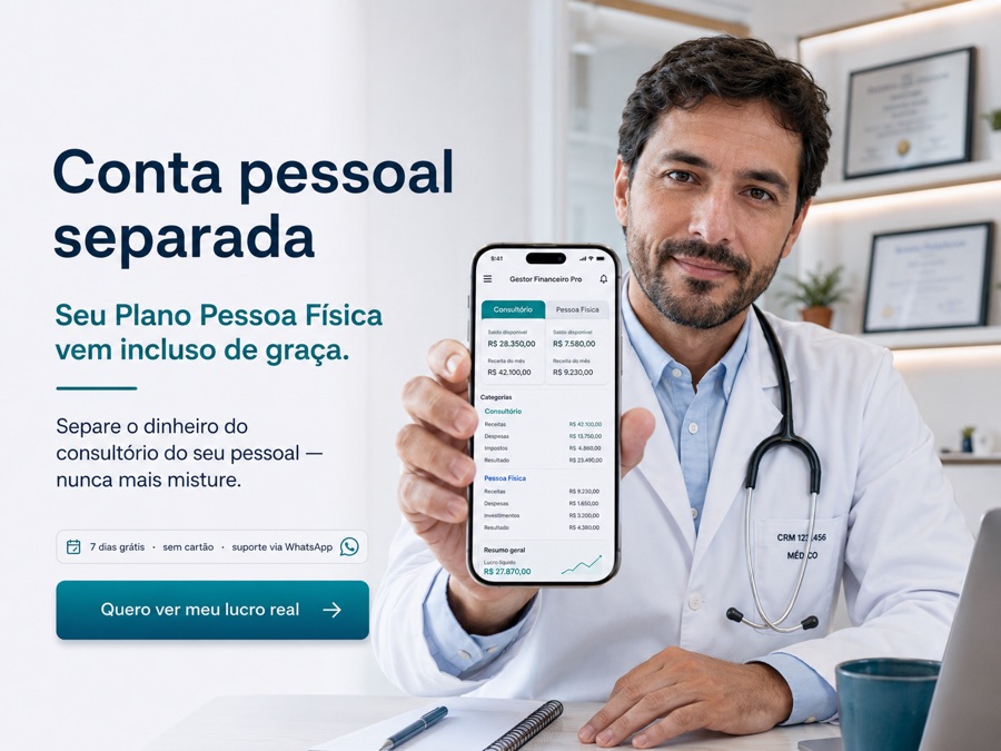 Conta pessoal separada do consultório no GFP